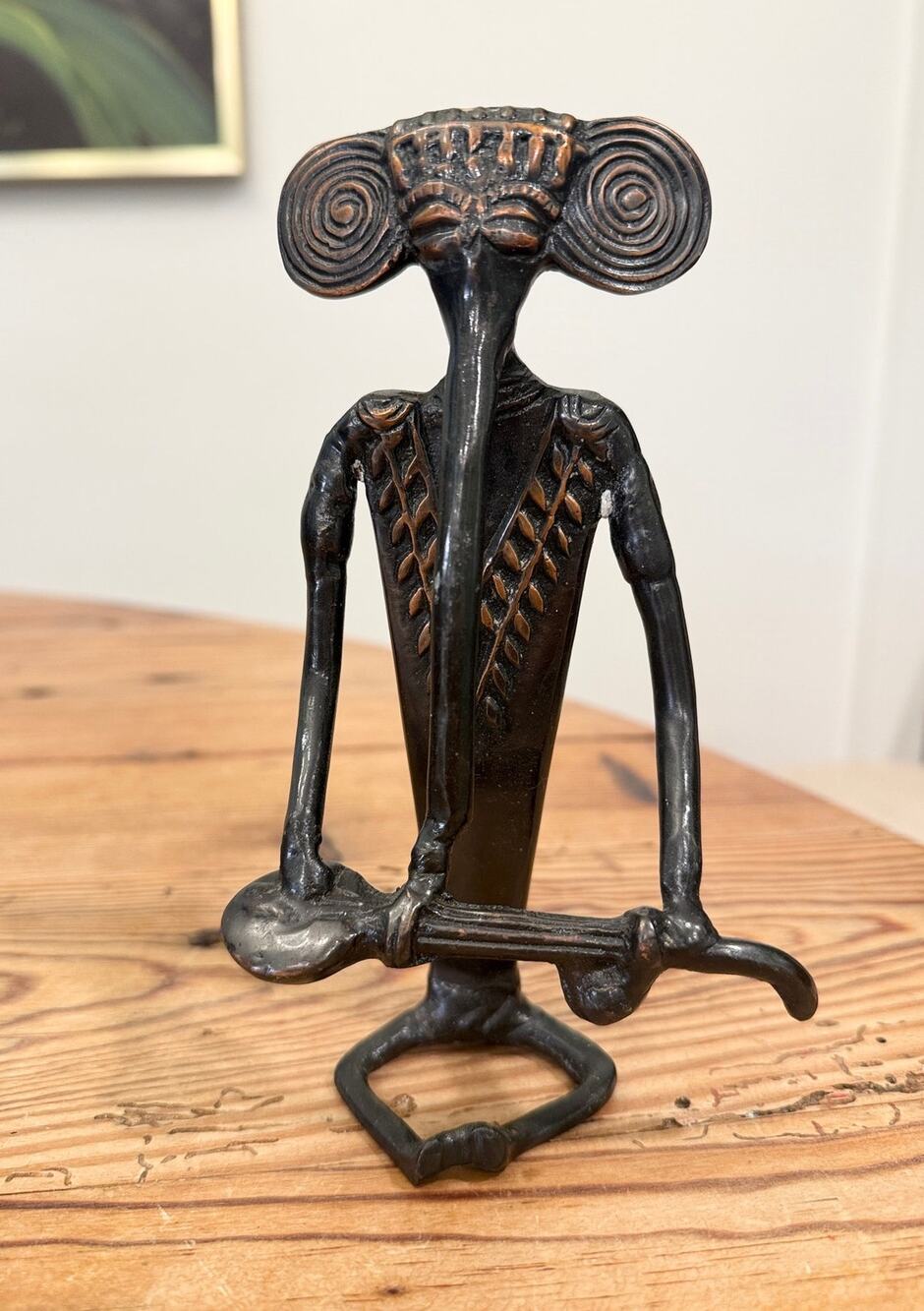 Vintage Indian Dhokra Bastar Brass Ganesha Musician Tribal Folk Art Statue